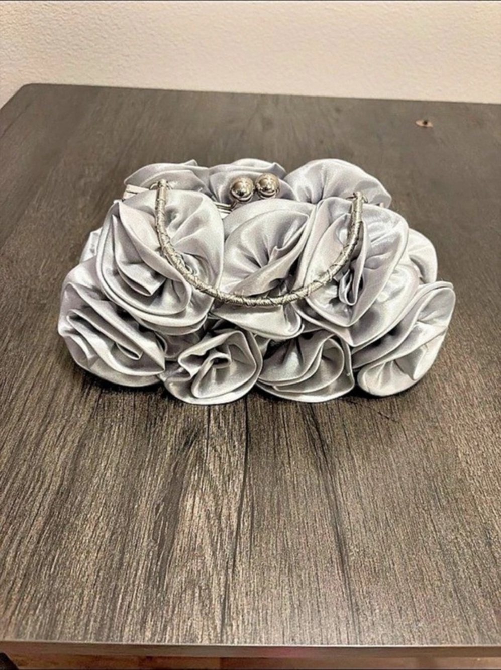 Ruched Floral Clutch in Gray & White